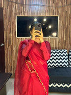 RED SCALLOP SAREE