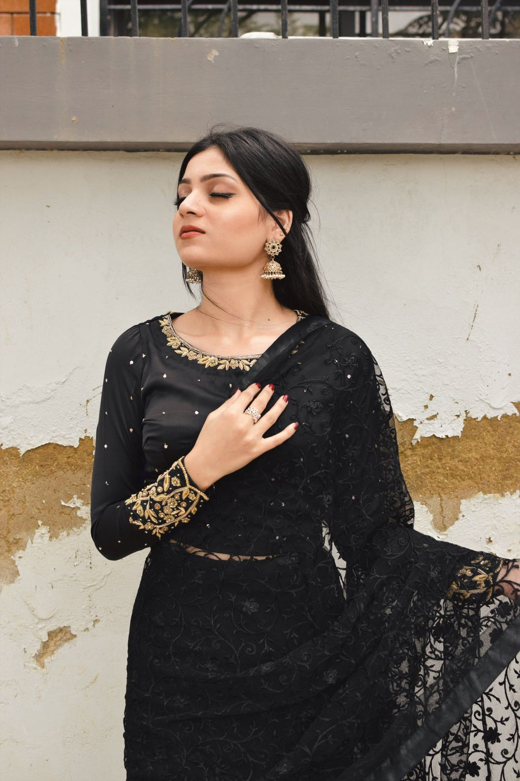 BLACK NET/SILK SAREE