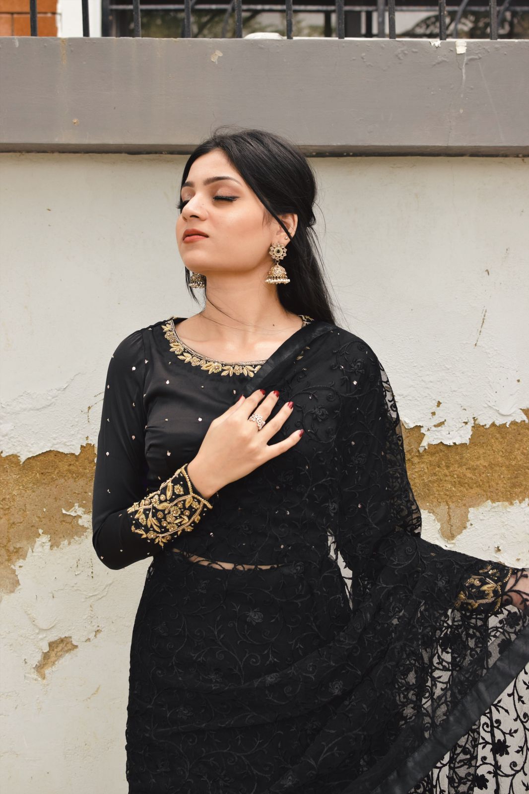 BLACK NET/SILK SAREE