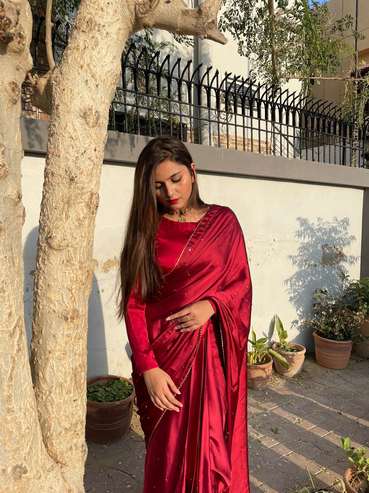MAROON SILK CHANN SAREE