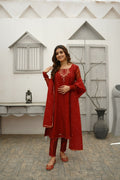 ANAARI RED KHADDI NET DRESS