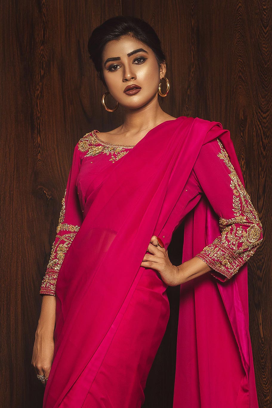 Gulaabi handwork saree