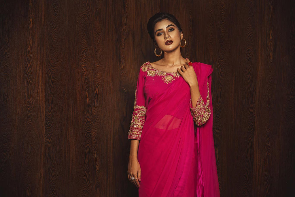 Gulaabi handwork saree