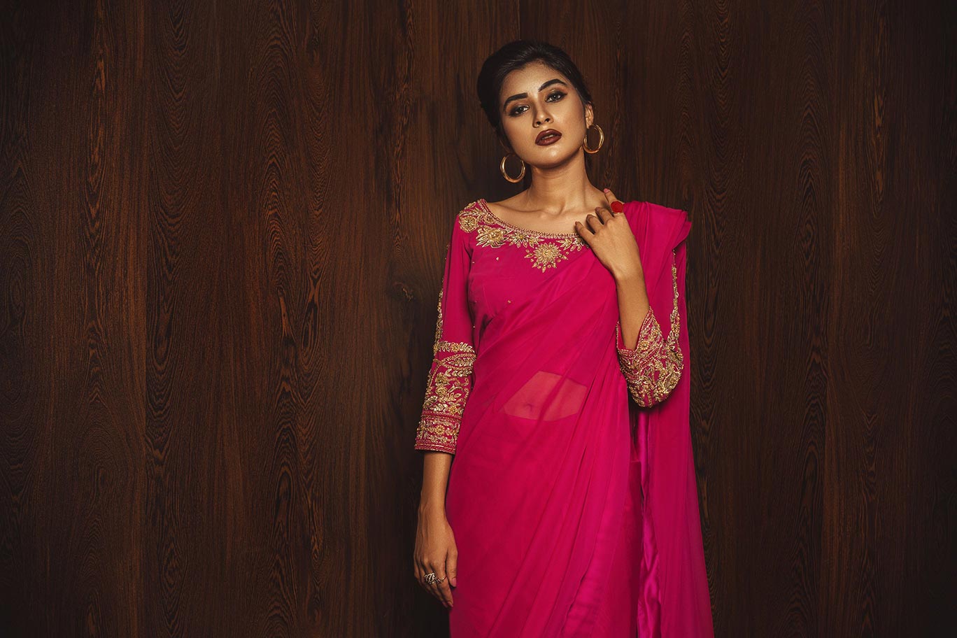 Gulaabi handwork saree