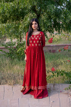 RED CHIFFON HANDWORKED DRESS