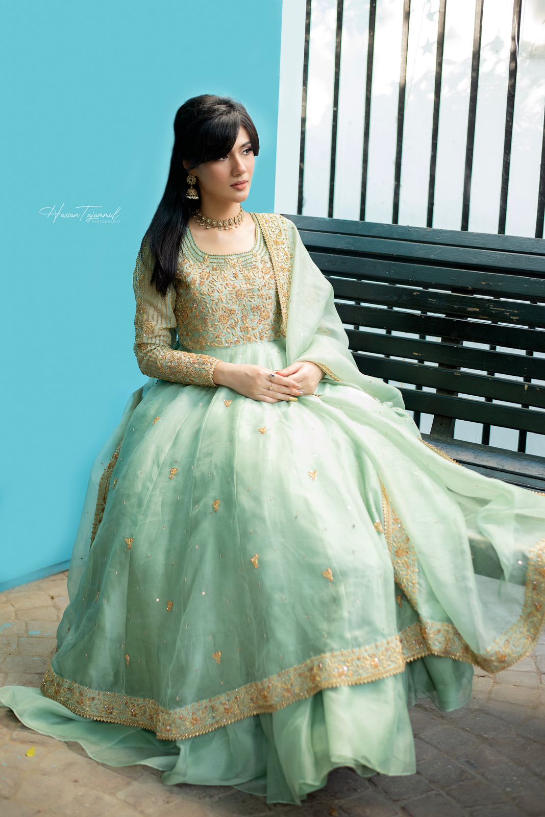 PISTA GREEN HANDWORKED DRESS