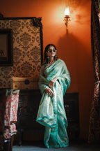 Organza mesuri sea green saree