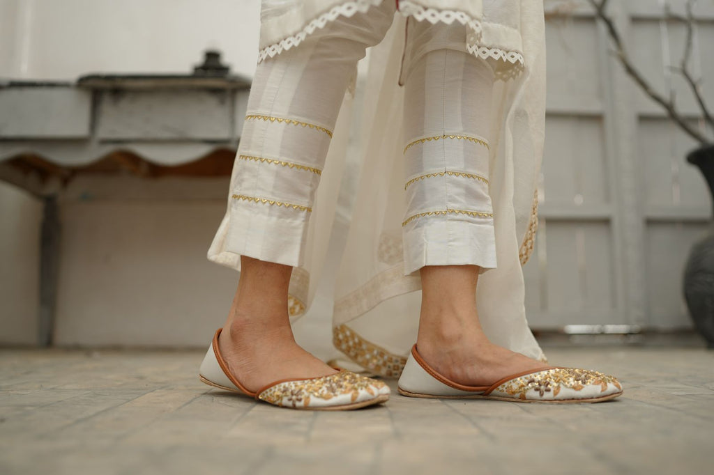 WHITE COTTON NET DHABKA  DRESS