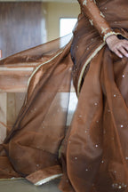 BROWN ORGANZA SAREE