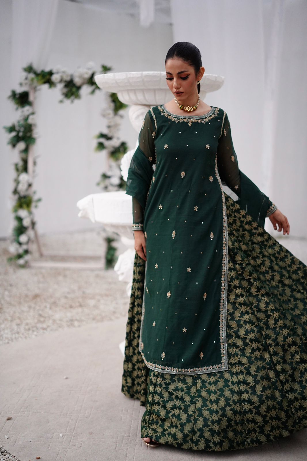 BAGHBAAN (GREEN LEHANGA DRESS)