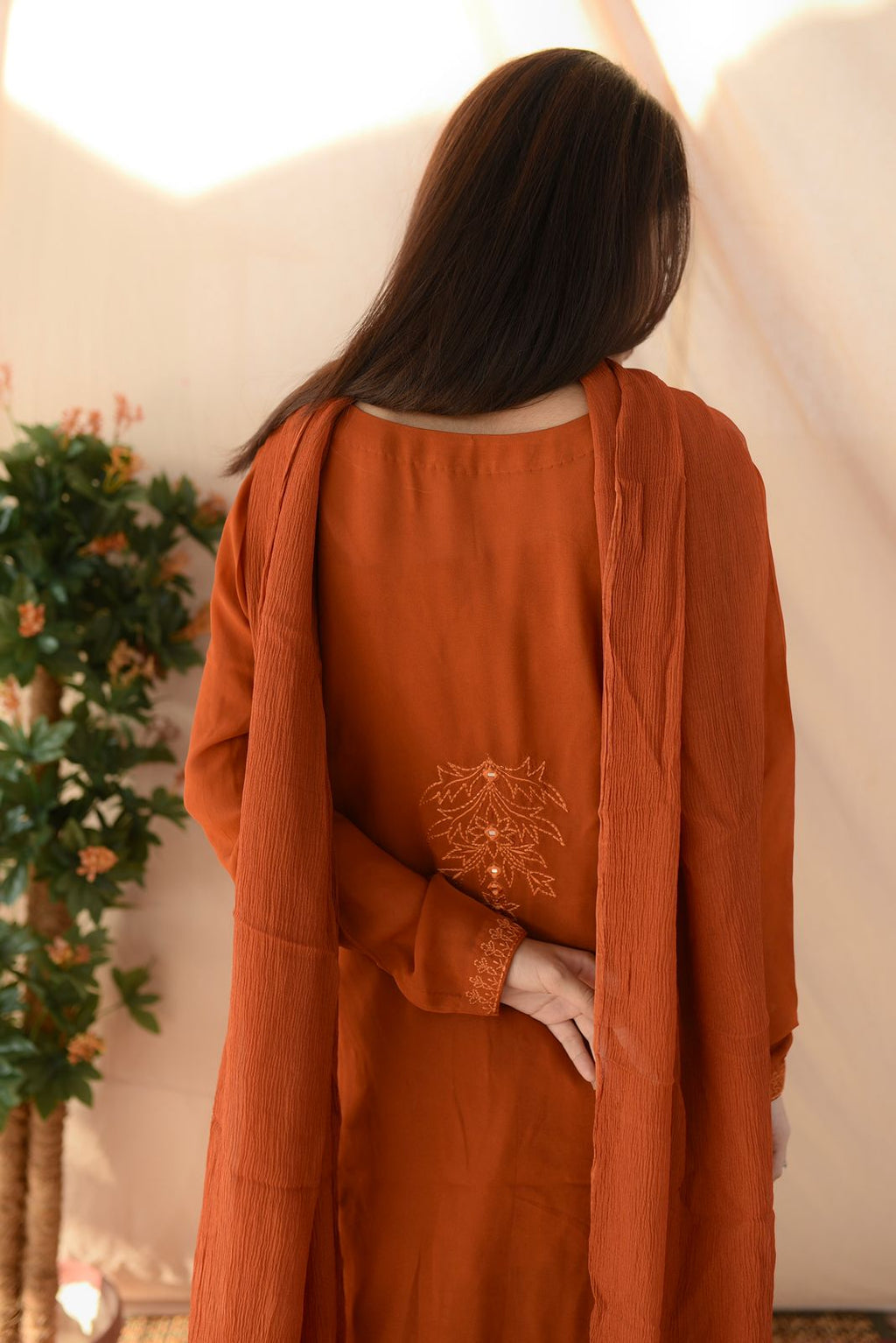 RUST EMB DRESS