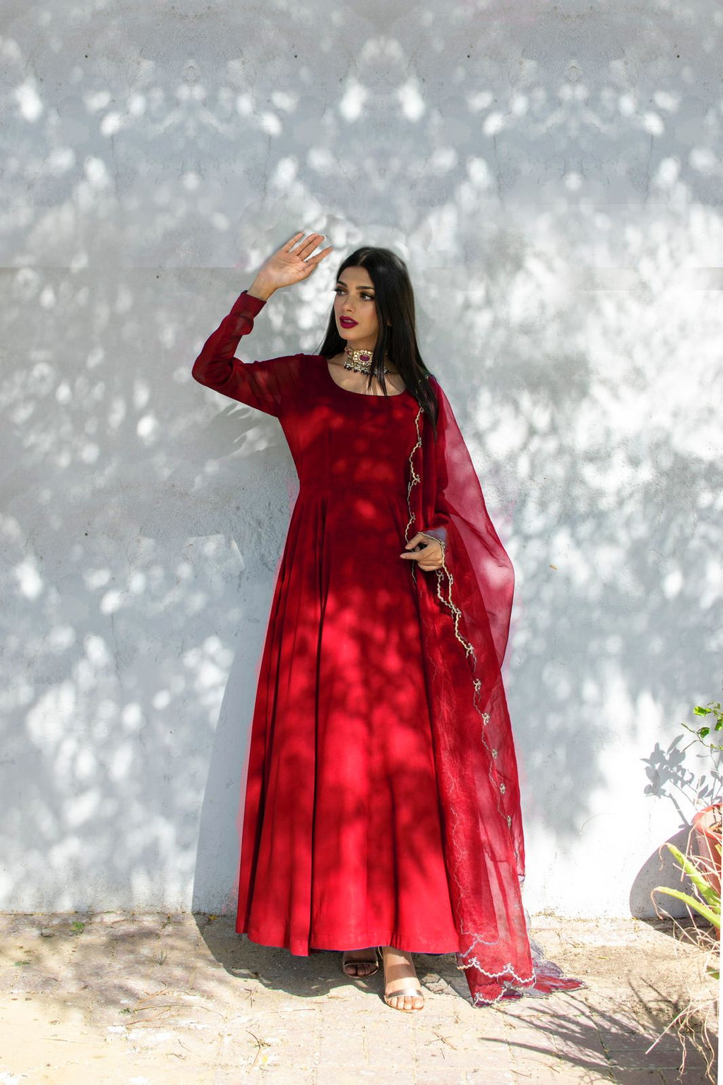 RED GEORGETTE CHIFFON PISHWAS