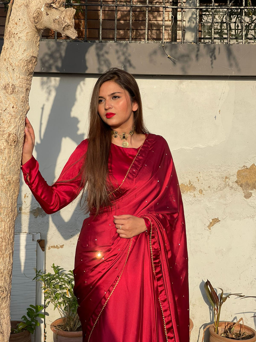 MAROON SILK CHANN SAREE