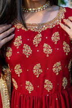 RED CHIFFON HANDWORKED DRESS
