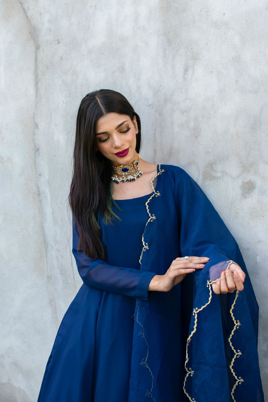 BLUE GEORGETTE CHIFFON PISHWAS