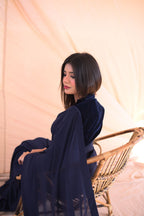 NAVY BLUE VELVET SAREE