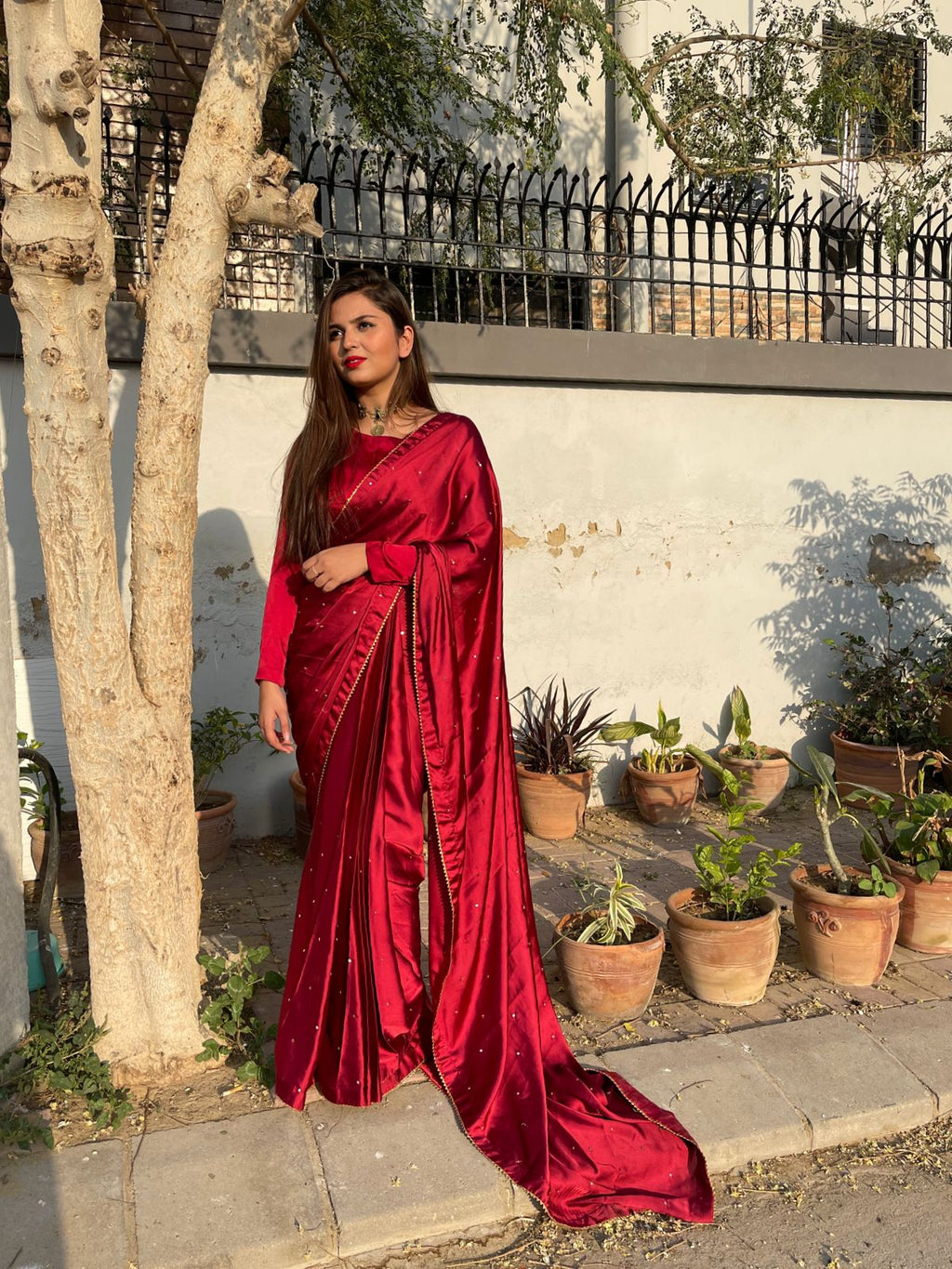 MAROON SILK CHANN SAREE