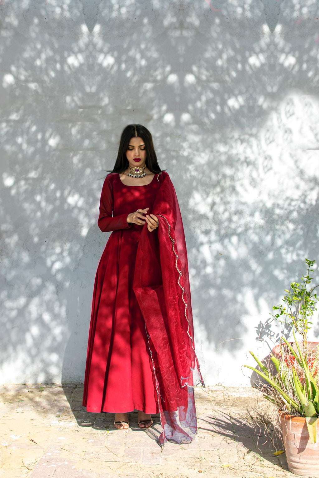 RED GEORGETTE CHIFFON PISHWAS