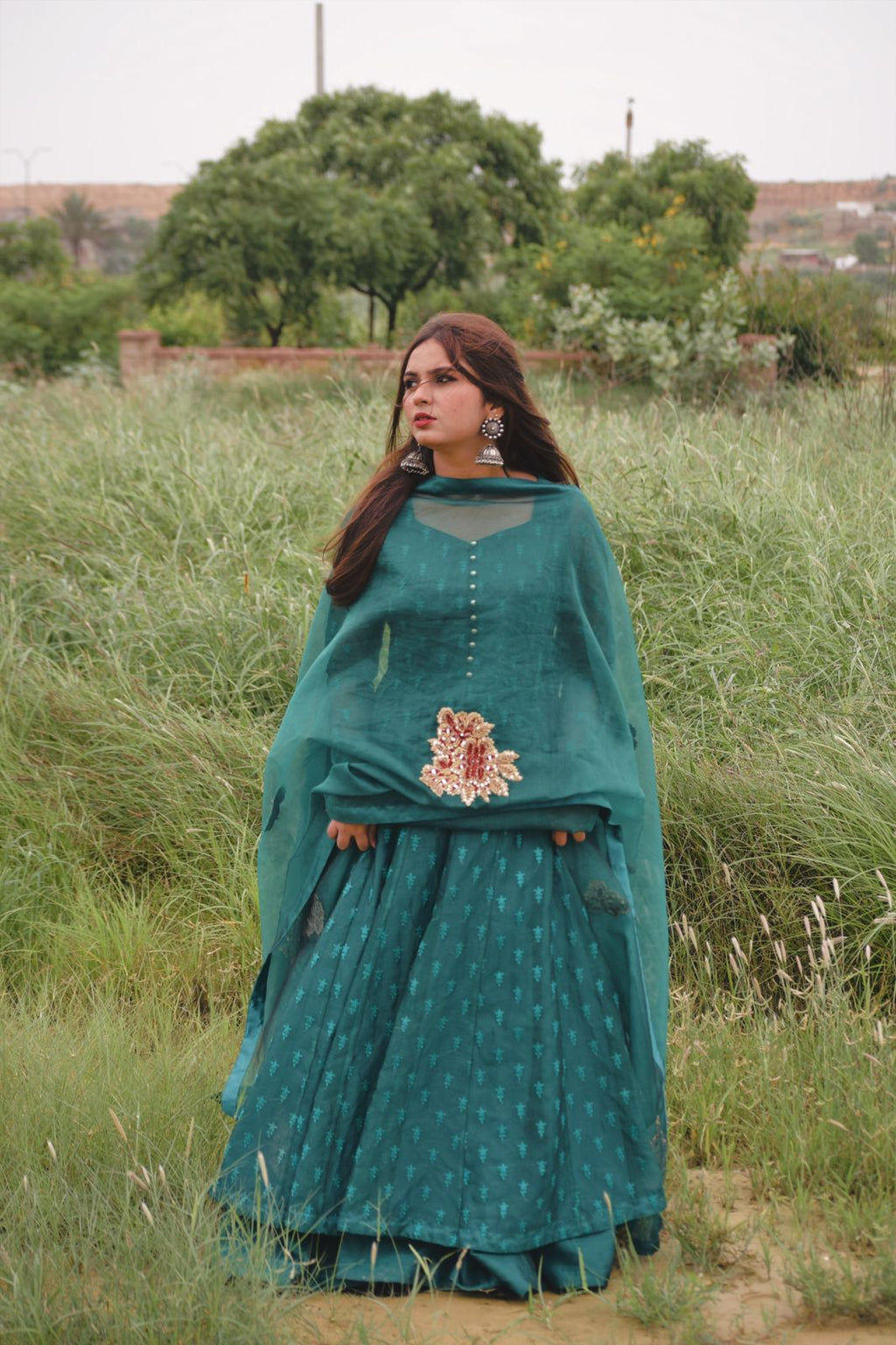 SEA GREEN EMBRIODED PISHWAS