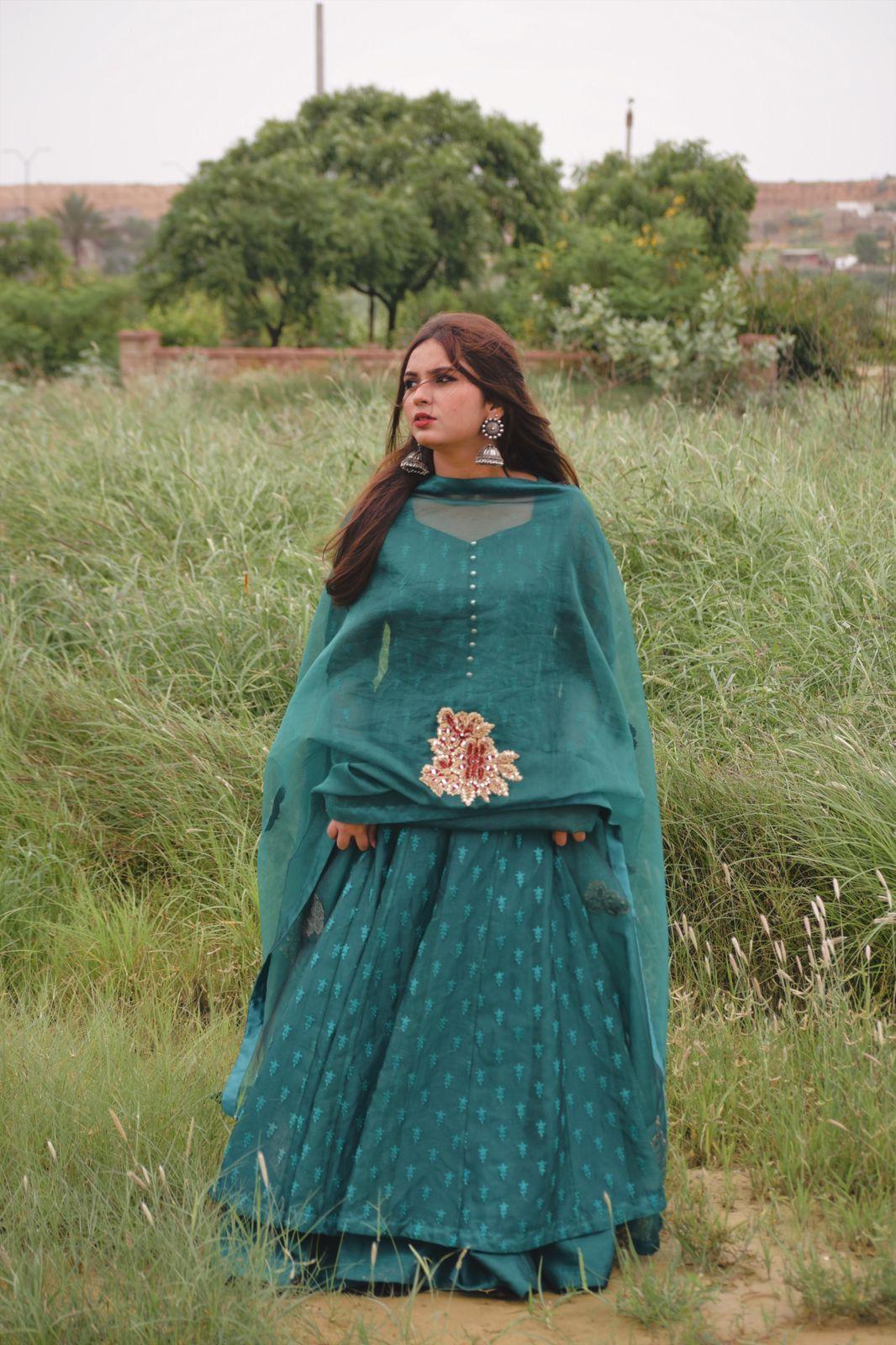 SEA GREEN EMBRIODED PISHWAS
