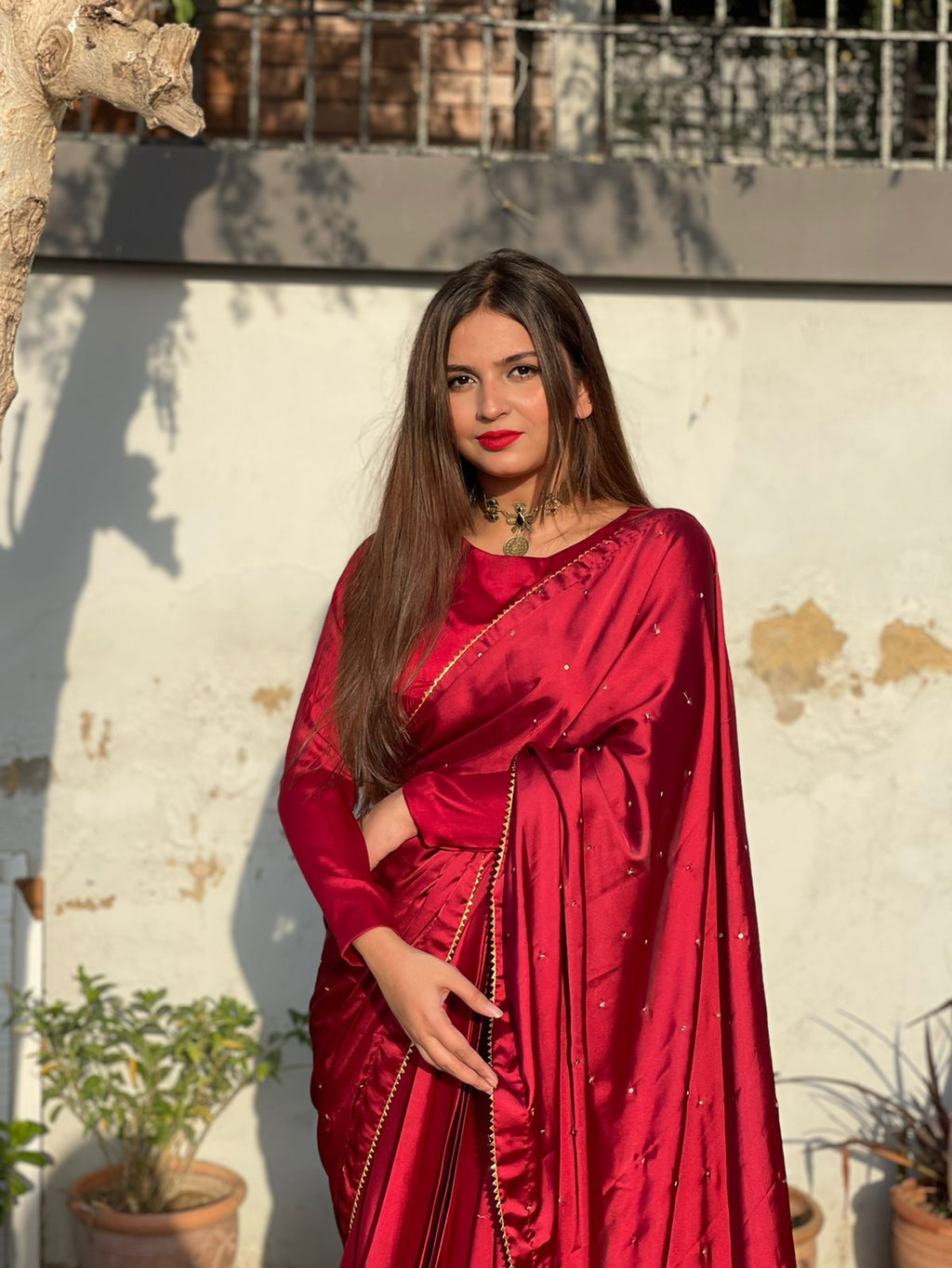 MAROON SILK CHANN SAREE