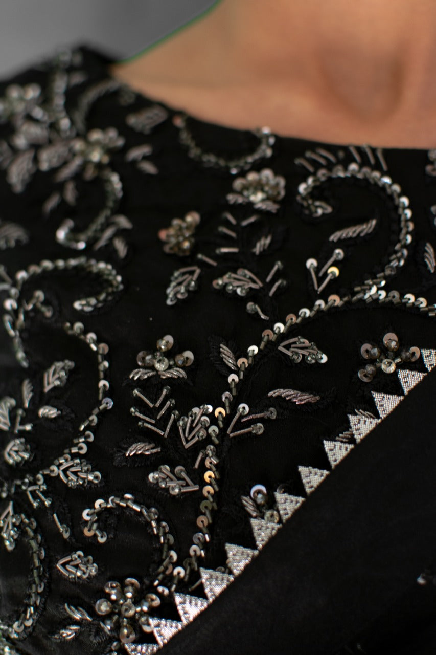 BLACK KATDANA BEADS SAREE