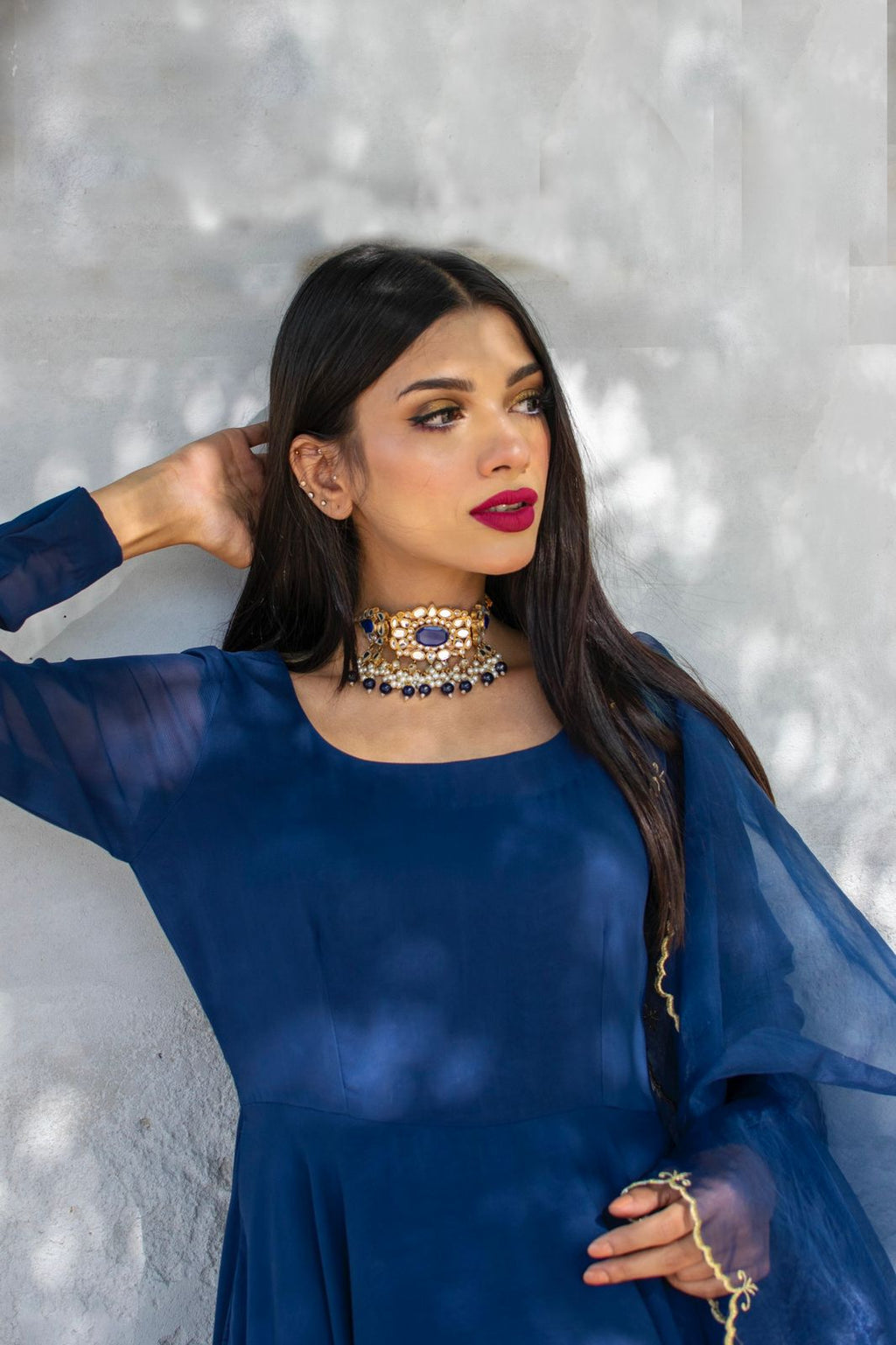 BLUE GEORGETTE CHIFFON PISHWAS