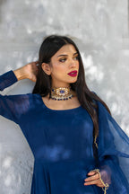 BLUE GEORGETTE CHIFFON PISHWAS