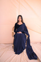 NAVY BLUE VELVET SAREE