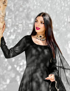 BLACK GEORGETTE CHIFFON PISHWAS