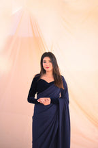 NAVY BLUE VELVET SAREE