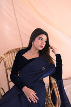 NAVY BLUE VELVET SAREE