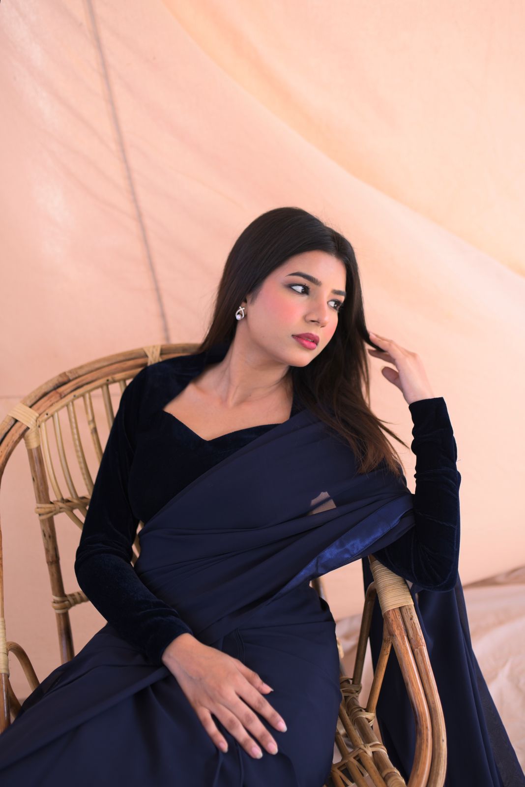 NAVY BLUE VELVET SAREE