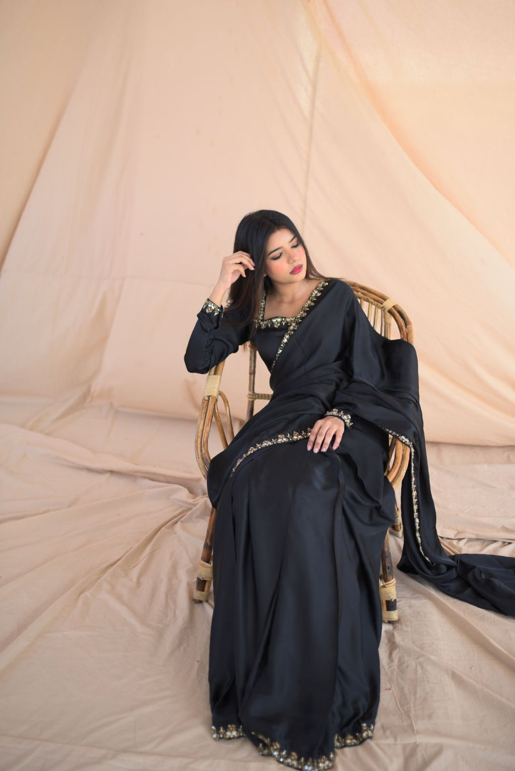 BLACK SILK HANDWORKED SAREE