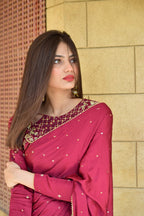 Maroon Silk Handwork Saree