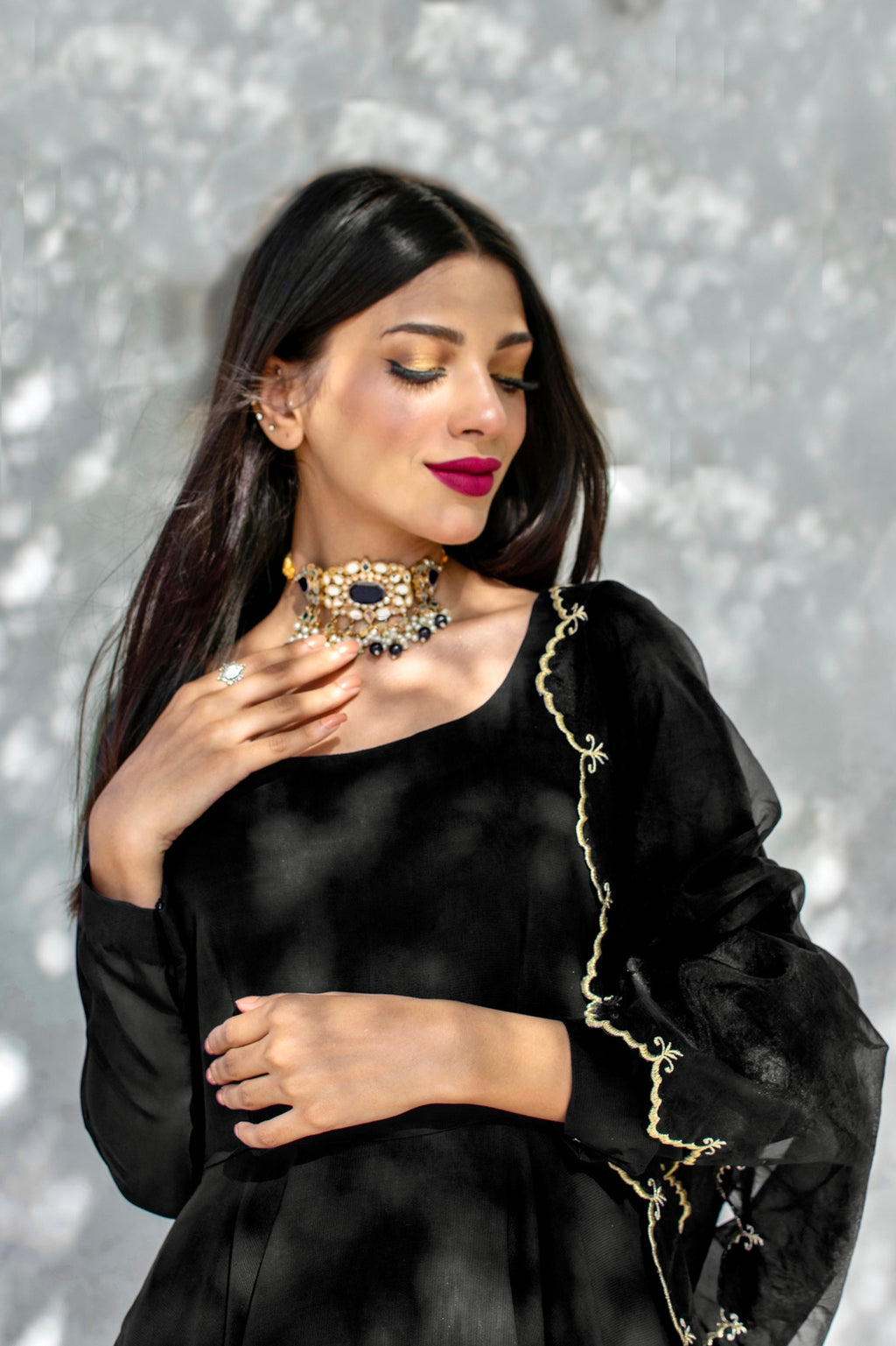 BLACK GEORGETTE CHIFFON PISHWAS