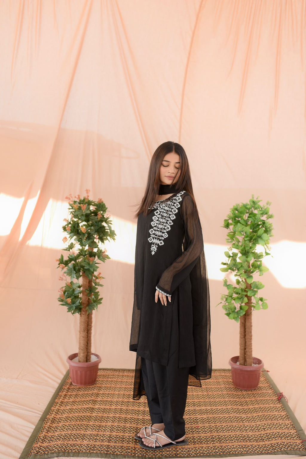 BLACK ( white emb ) shalwaar kameez