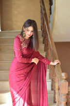 Maroon Silk Handwork Saree