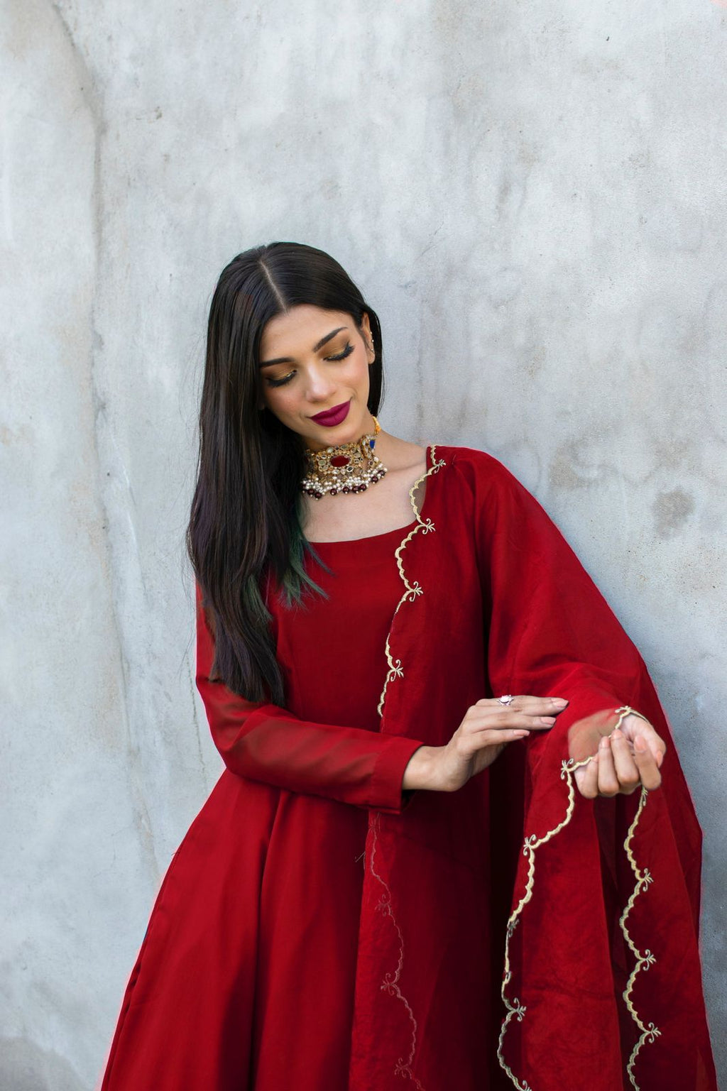 RED GEORGETTE CHIFFON PISHWAS