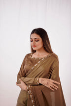 CHAMPAGNE SILK HANDWORKED SAREE