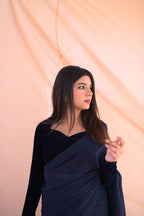 NAVY BLUE VELVET SAREE