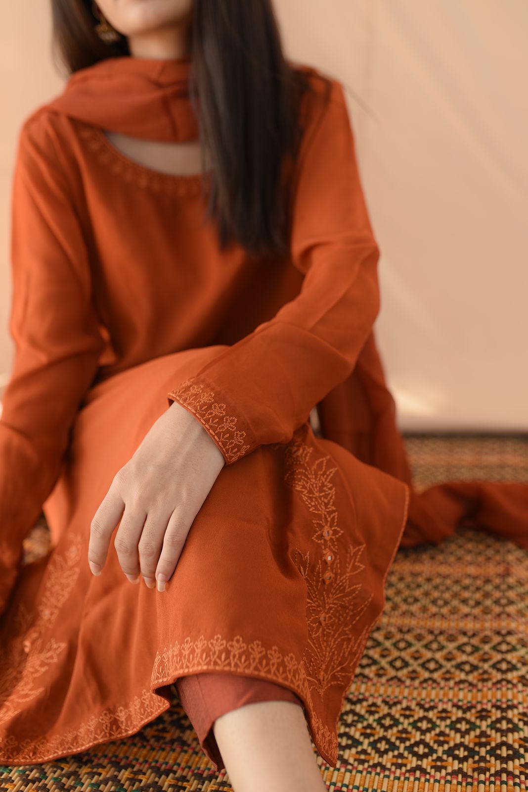 RUST EMB DRESS
