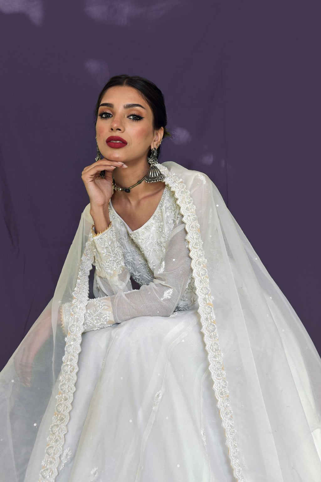 WHITE PISHWAS WITH JAMAWAR SHARARA