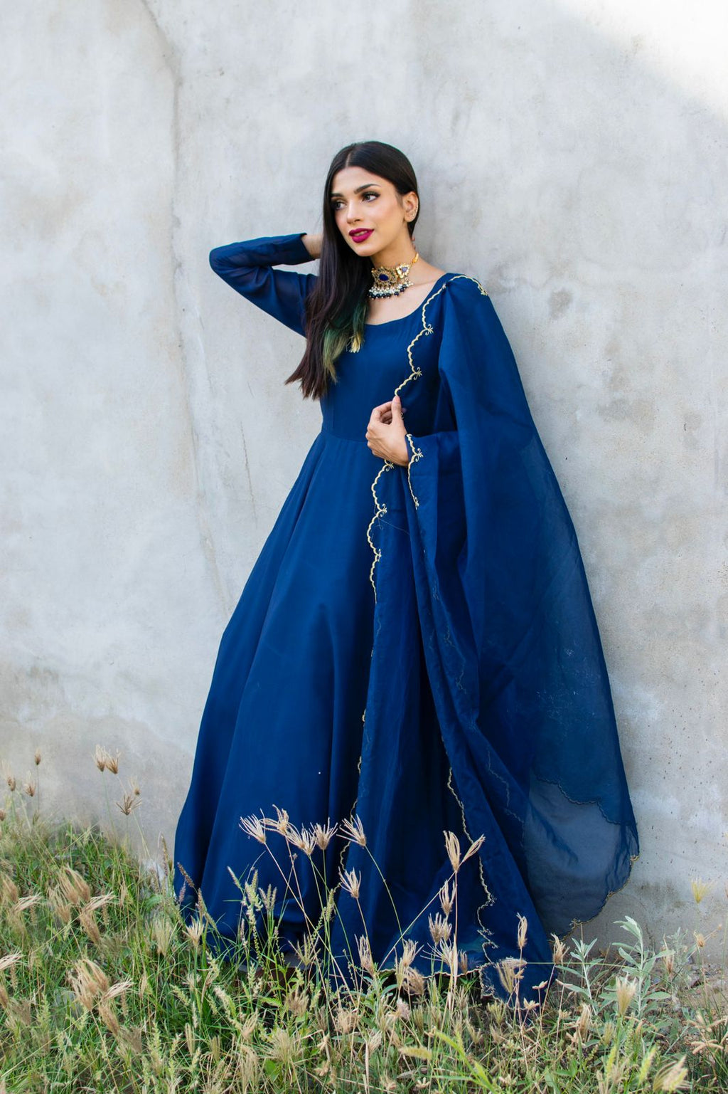 BLUE GEORGETTE CHIFFON PISHWAS