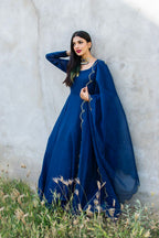 BLUE GEORGETTE CHIFFON PISHWAS