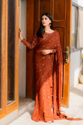 Terracotta Brown Chiken kari saree