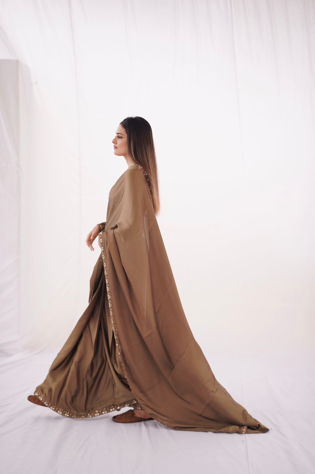 CHAMPAGNE SILK HANDWORKED SAREE