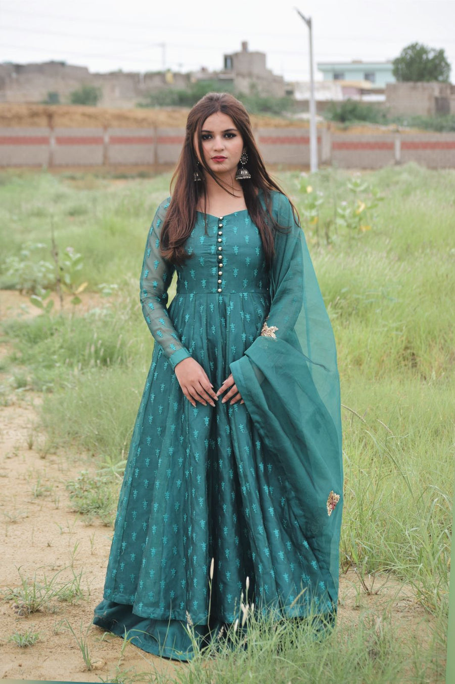 SEA GREEN EMBRIODED PISHWAS