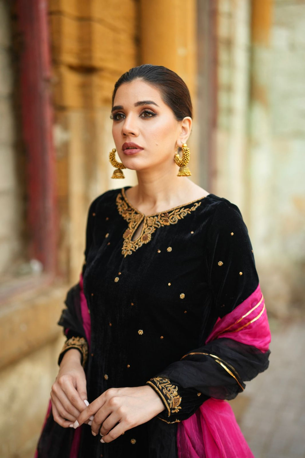 BLACK VELVET WITH P/B DUPATTA