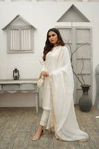 WHITE COTTON NET DHABKA  DRESS